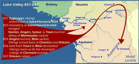 Map: Viking raids Loire 851-857